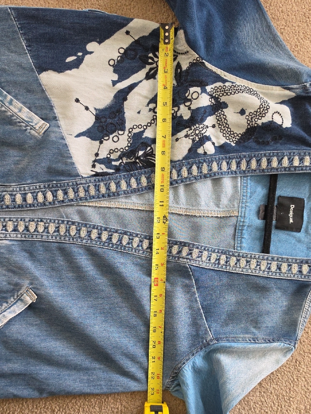 Desigual Patchwork Blue Denim Long Jean Jacket - Picture 12 of 16
